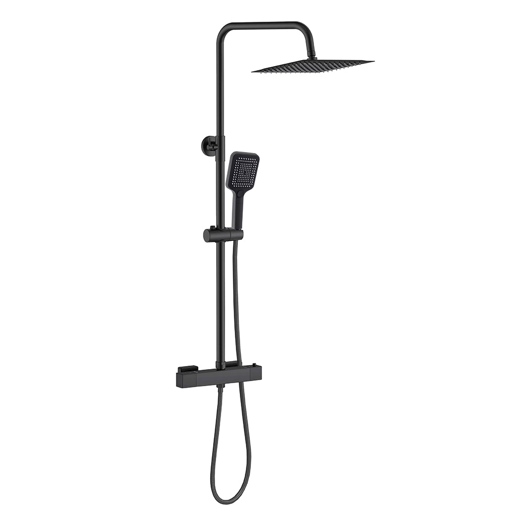 AICAIT Colonna doccia quadrata con soffione quadrato 30x30cm in acciaio inox nero, sistema doccia a 38℃ antiscottature