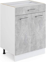 Mobiletto base per cucina R-Line, Calcestruzzo, 60 cm con cassetto, senza piano di lavoro, per la libera combinazione all'interno di sistemi cucina modulari