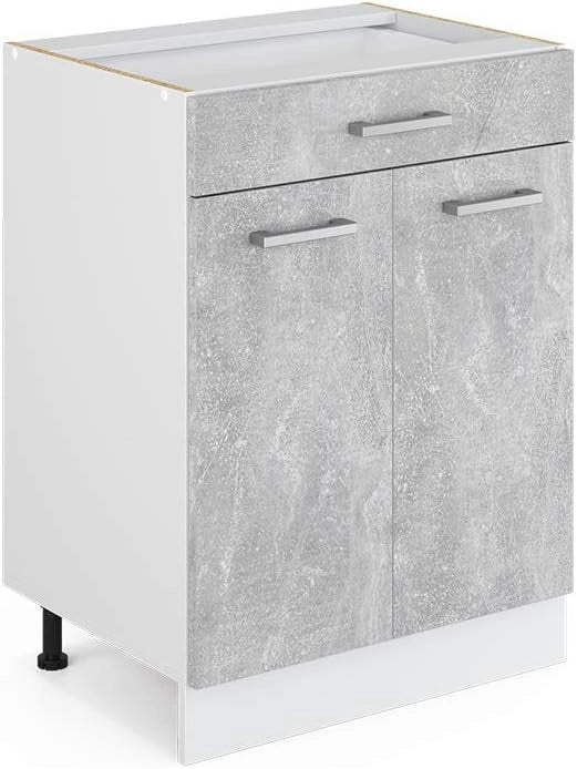 Mobiletto base per cucina R-Line, Calcestruzzo, 60 cm con cassetto, senza piano di lavoro, per la libera combinazione all'interno di sistemi cucina modulari