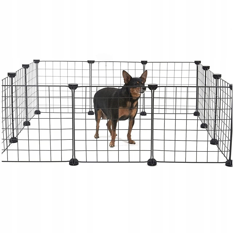 Recinto da gioco in metallo nero per cani, gatti, cuccioli e conigli, 108 cm