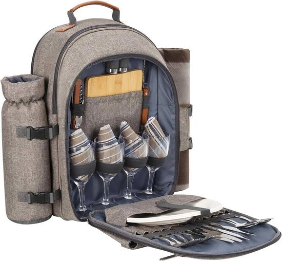 Set di picnic per 4 persone con raffreddamento isolato e coperta per campeggio all'aperto colore beige