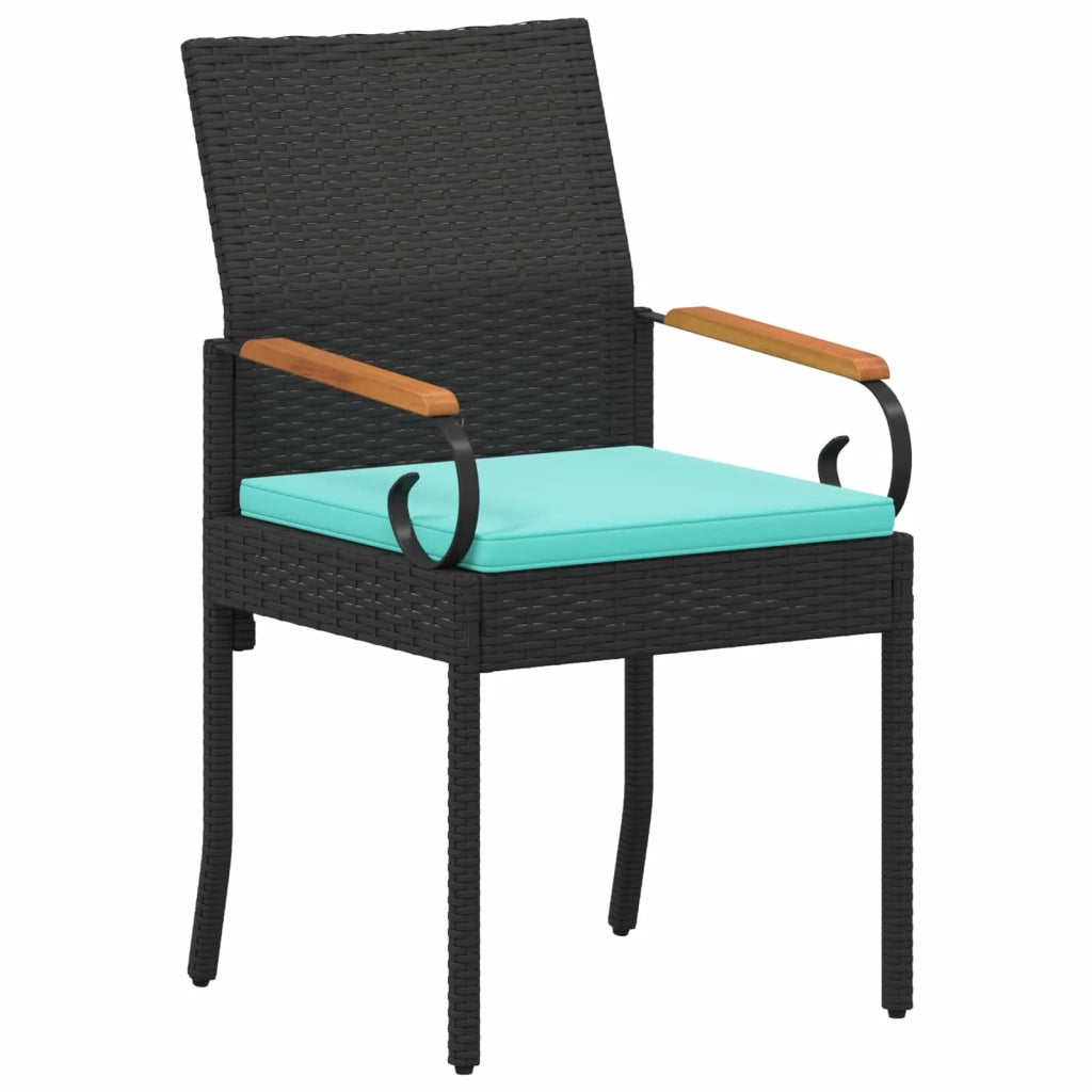 Sedie da giardino 4 pz | Sedie da Esterno Nero e Turchese Polyrattan e acacia