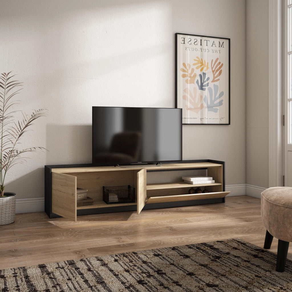 Mobile TV Soggiorno, 207x50x37 cm, Per TV fino a 80", Mobile Soggiorno, Rovere e nero