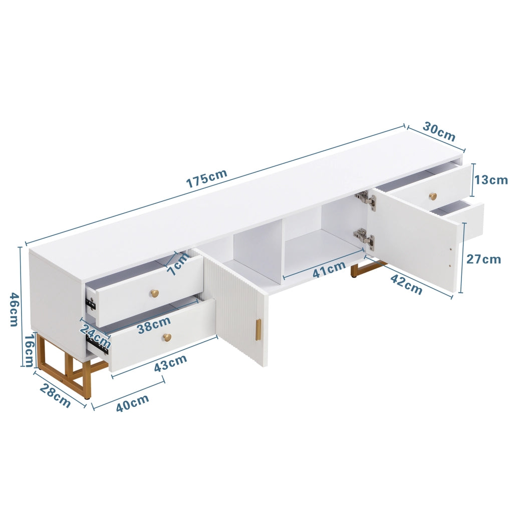 Mobile TV con 4 Cassetti e 2 Ante e Cerniere Ammortizzate; Stile Moderno; 175??30??46 cm; in MDF; Bianco