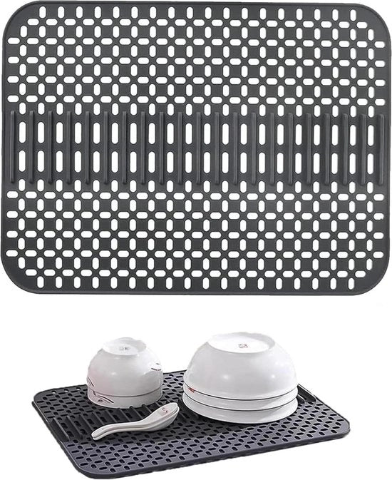Matte di protezione da gocce - Grande matrice di protezione da gocce - 43 x 32 cm - Resistente al calore e antiscivolo - Asciugamano per cucina - Pezzo di protezione in uso - Grigio scuro.