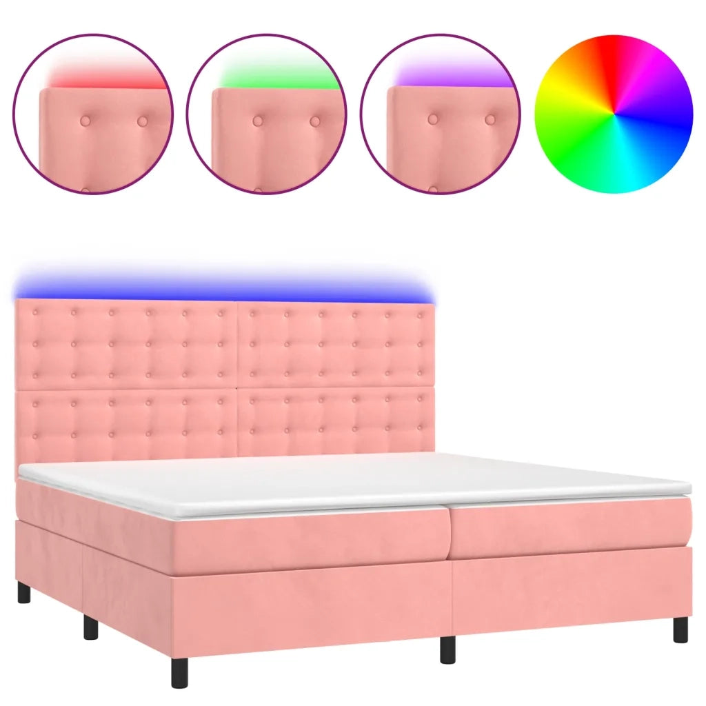 Letto a Molle con Materasso e LED Rosa 200x200 cm in Velluto 3136388