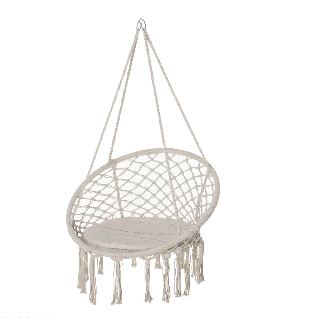 Sedia sospesa rotonda ¨C zephmum ¨C ?60 cm, corda di cotone, cuscino, 80x80x42 cm, beige