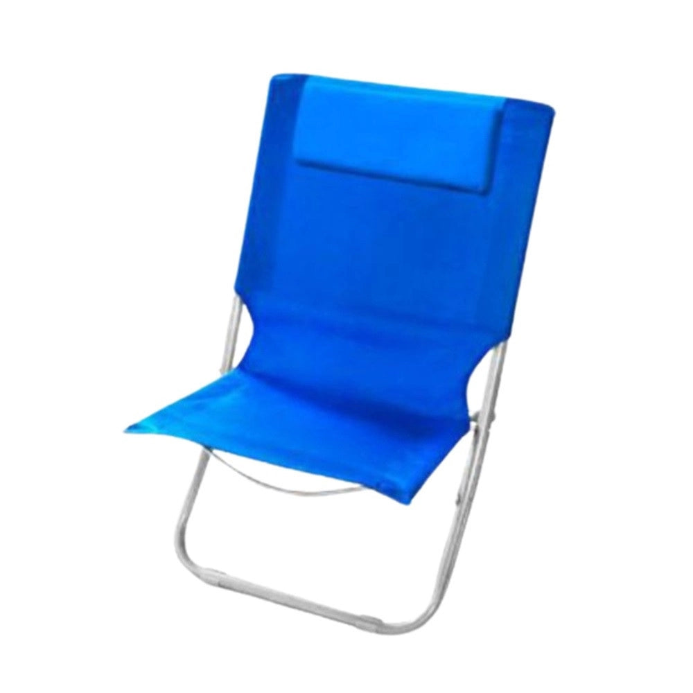 Trade Shop - Spiaggina Con Cuscino Per Testiera Blu 57 X 47 X 95 Cm Pieghevole Portatile 281015 -