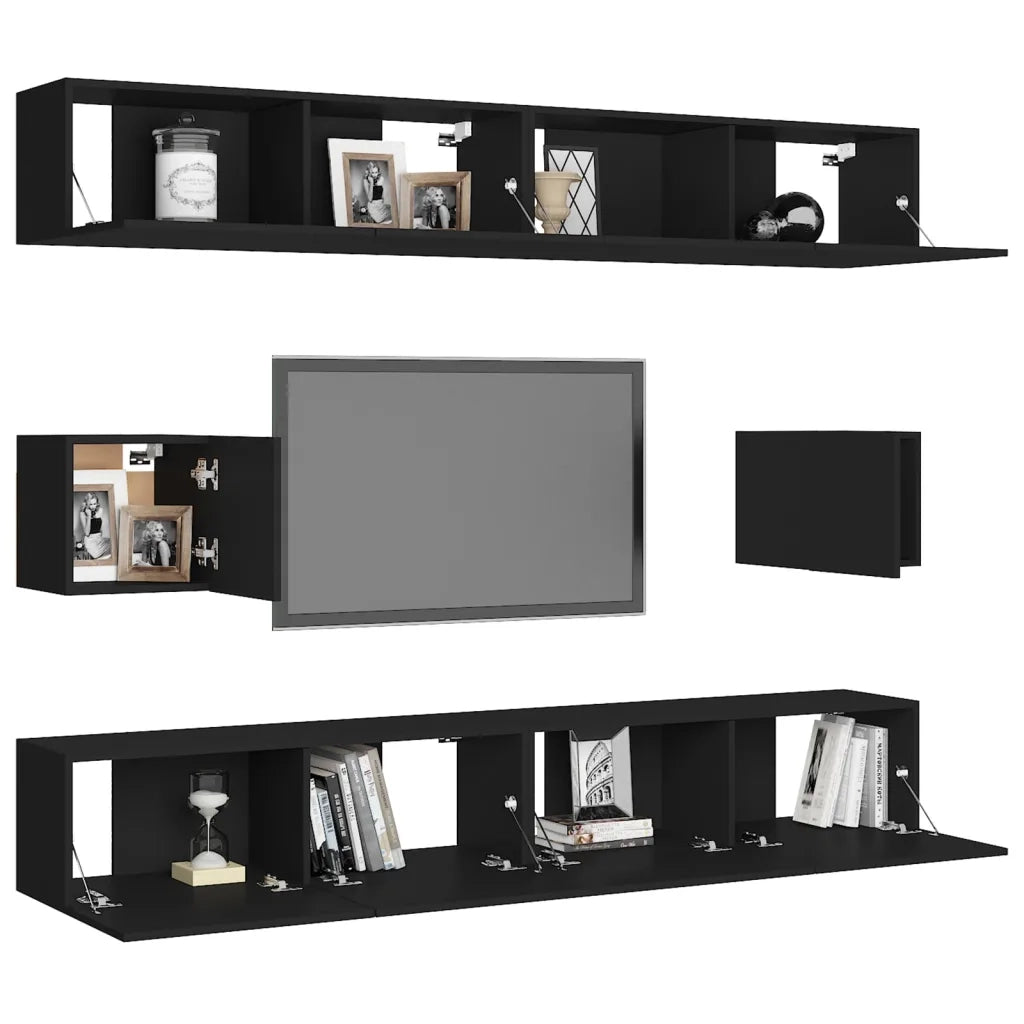 Set di Mobili Porta TV 6 pz Nero in Legno Multistrato 3078789