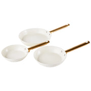 Set di 3 padelle in 3 dimensioni con rivestimento in ceramica antiaderente in alluminio bianco sporco