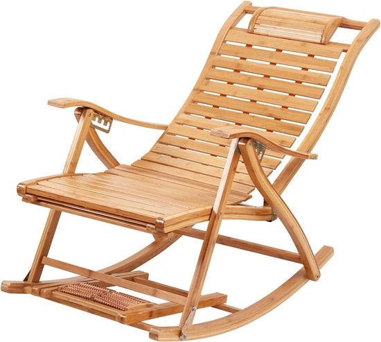 Sedia da Giardino in Legno di Bambù Sostenibile - 5 Posizioni Regolabili - Cuscino Opportuno - Incluso Supporto Braccio e Piedi - Massimo 200KG - Khaki