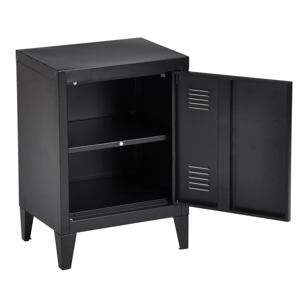 Set di 2 Comodini Inari in Acciaio con Anta - Nero [en.casa]