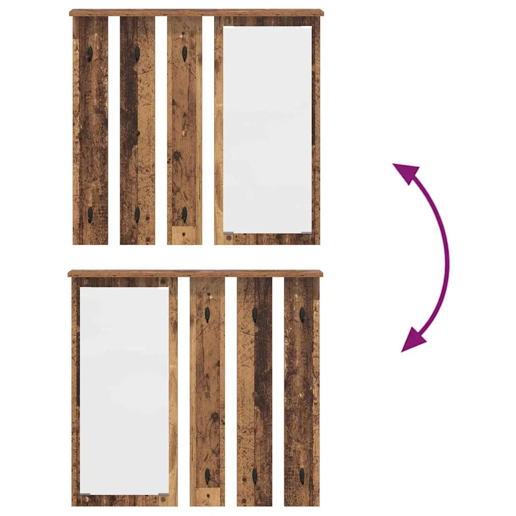 vidaXL Appendiabiti a muro con specchio Legno vecchio 84 x 10 x 80 cm