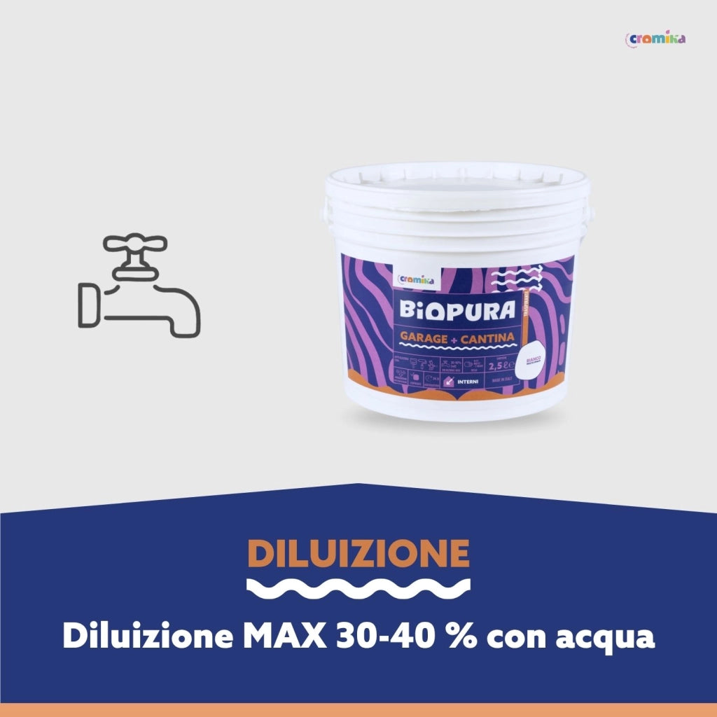 Pittura murale traspirante interni garage cantina linea biopura cromika *** formato 2.5 lt, confezione 1