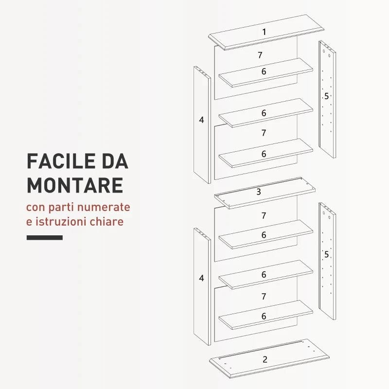 SCAFFALE PORTA CD CON 6 RIPIANI REGOLABILI, CAPACITÀ DI 360 CD/185 DVD, 58X24X124.5 CM, BIANCO