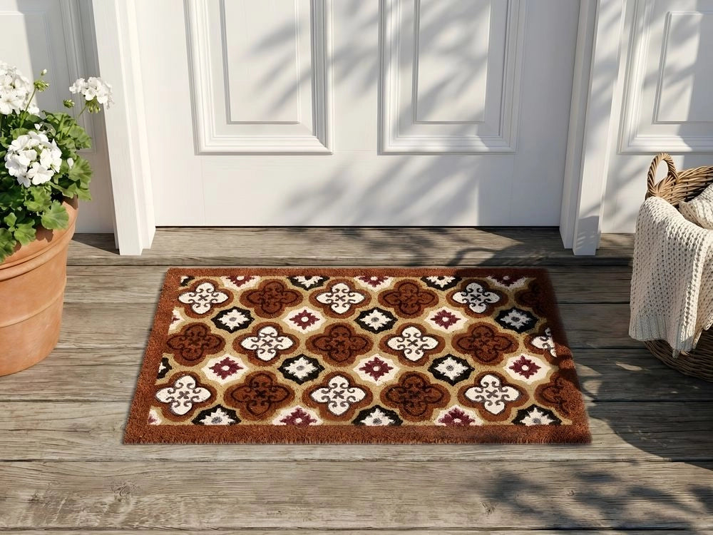 Zerbino in fibra di cocco marrone con fondo antiscivolo in PVC 50 x 80 cm Decorazione Motivo astratto
