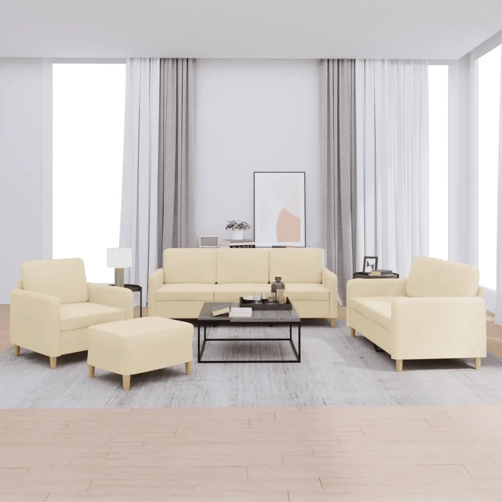 Set di Divani 4 pz con Cuscini Crema in Tessuto 3202064
