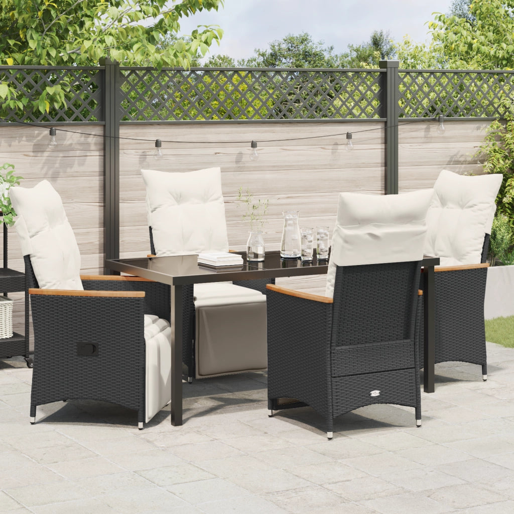 Set da pranzo da giardino da 5 pezzi con cuscini in rattan polimerico nero