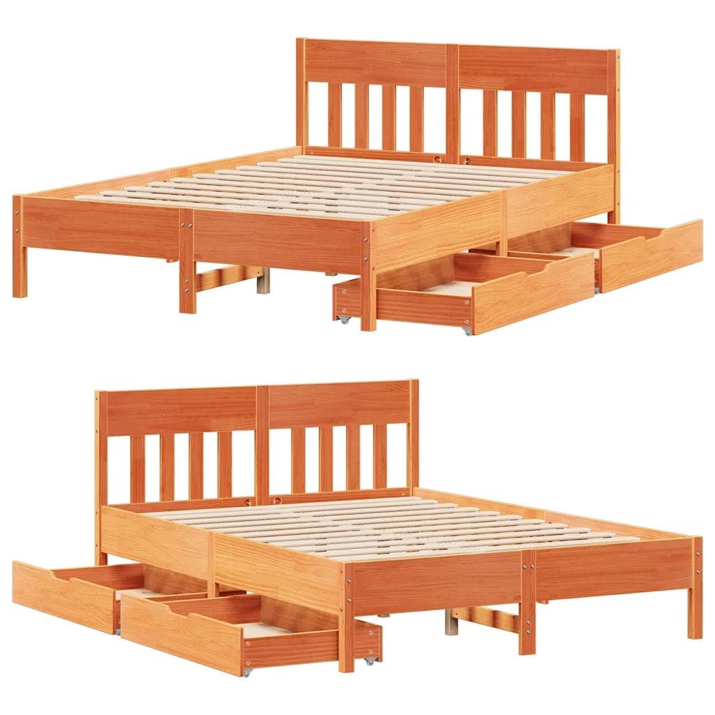 vidaXL Letto senza Materasso Marrone Cera 135x190 cm in Legno di Pino