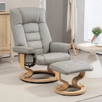 Poltrona Reclinabile a 130° con Pouf Poggiapiedi in Finta Pelle, Base Girevole e Dondolo, Grigio