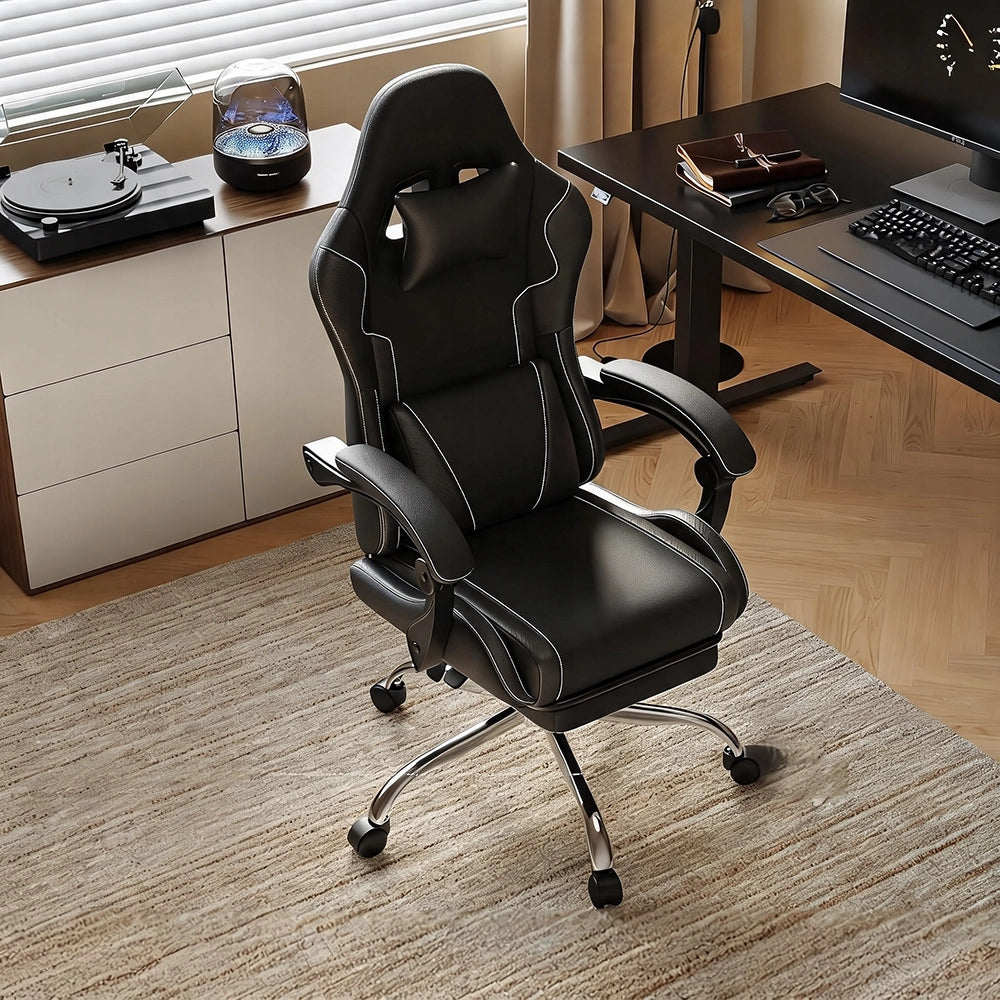 Sedia Gaming DOWINX Nera con Poggiapiedi; Schienale 150°; Supporto Lombare e Portata 150 kg