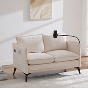 OKWISH Divano Lineare 2 Posti con Supporto Regolabile per Telefono e Tasche Laterali, Ciniglia Beige, 127 × 69 × 66 cm