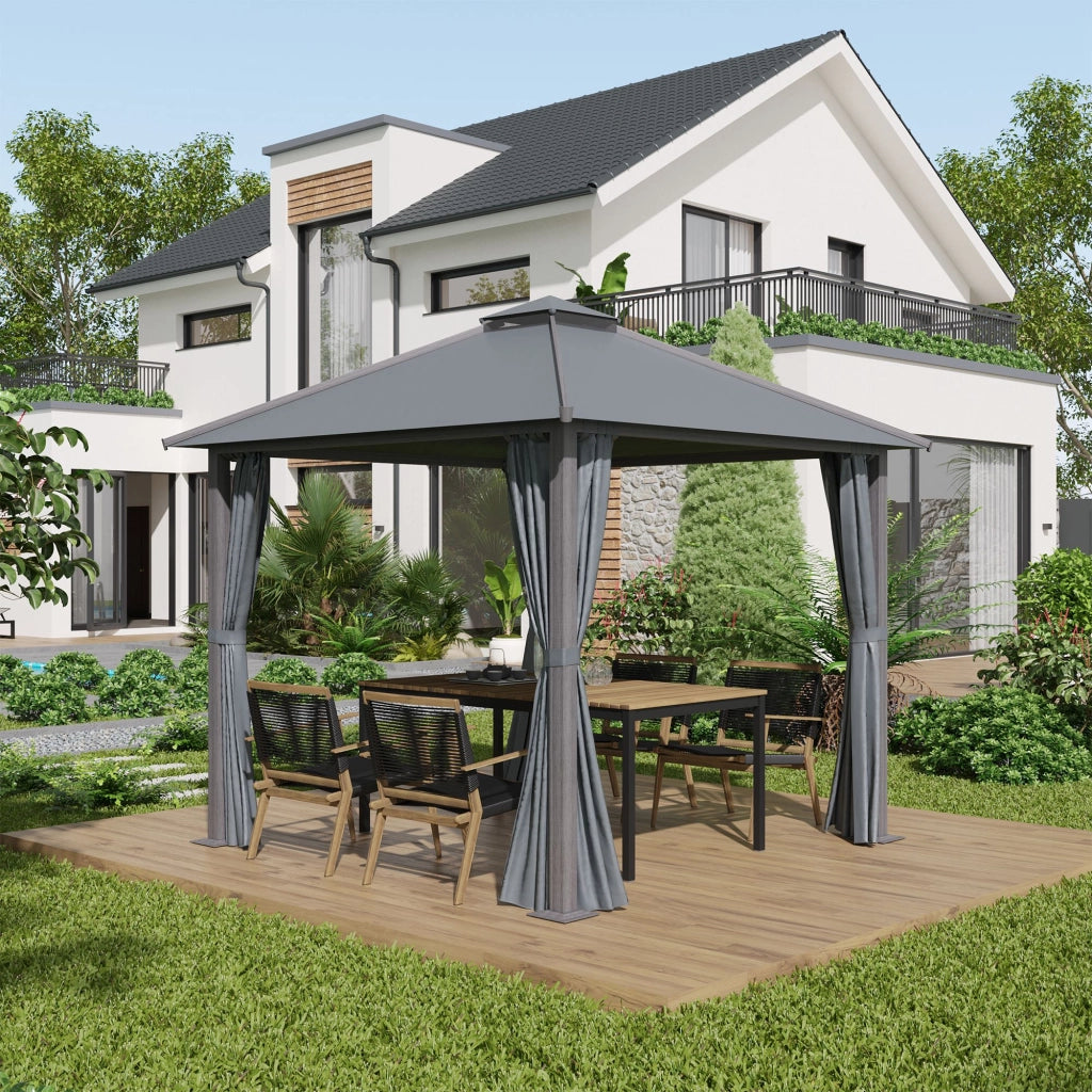 Tonnelle da giardino con 4 pareti e doppio tetto ¨C zephmum ¨C grigio 3x3 m