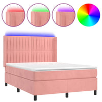 Letto a Molle con Materasso e LED Rosa 140x200 cm in Velluto 3139690