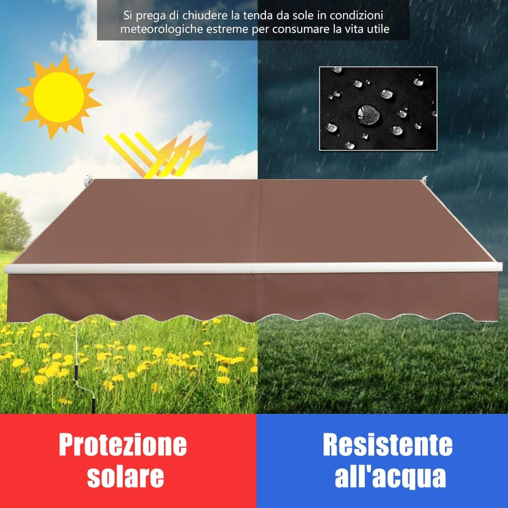 Tenda da Sole per Esterno Avvolgibile, Tenda da Sole a Bracci Estensibili con Telaio in Alluminio e Tettuccio Resistente al Sole e Impermeabile e Manovella (245 x 200 cm,Marrone)