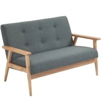 Divano 2 Posti Stile Scandinavo con Braccioli, Piedi in Legno, 115l x 66,5P x 73H cm, Grigio