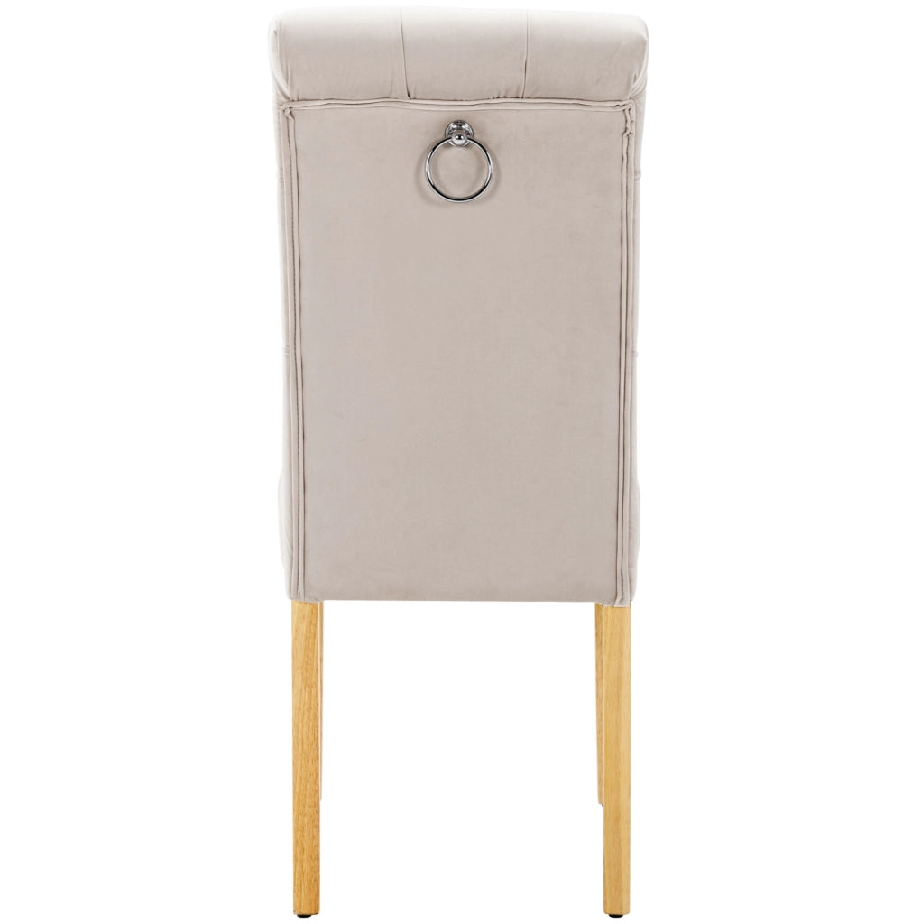 Set di 2 sedie da pranzo in velluto beige con gambe in legno di quercia