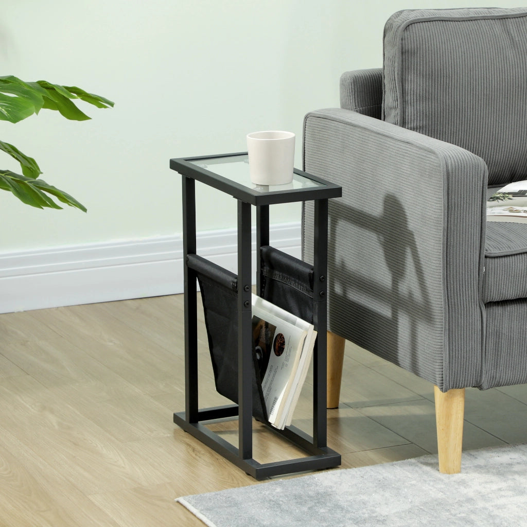 Tavolino da salotto in metallo con ripiano in vetro temperato e porta riviste ¨C zephmum ¨C nero 40x18x55.5 cm