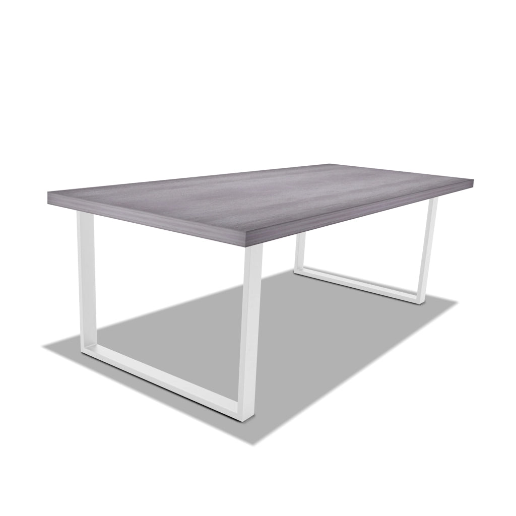 Tavolo da pranzo in legno e metallo con piedi quadrati bianchi - 220x100 cm