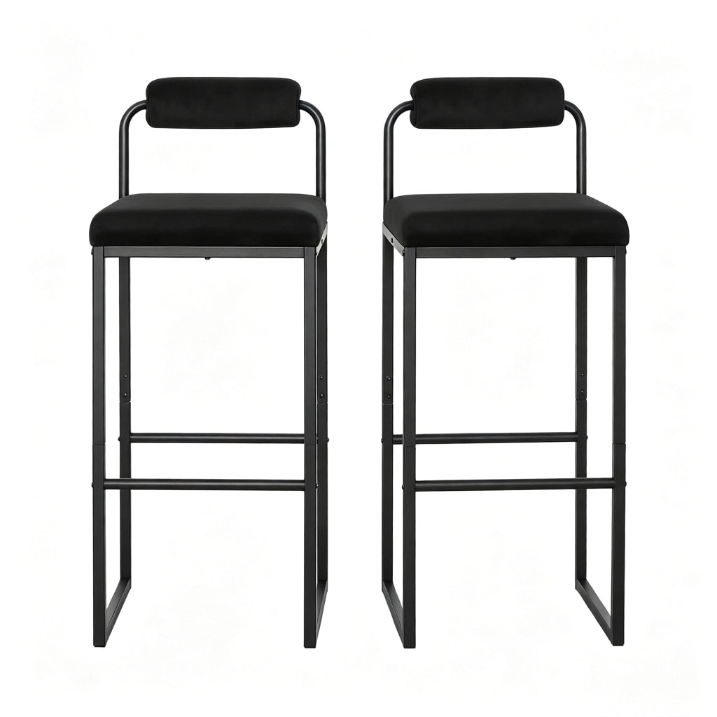 SGABELLO BAR CON SCHIENALE 38,5x39x95,5 cm Velluto Nero Set da 2 pezzi