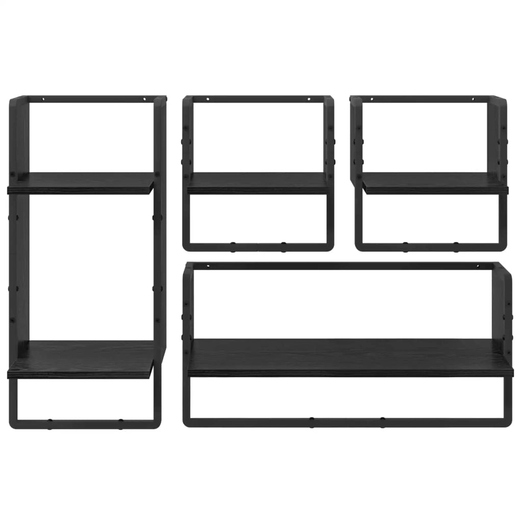 4 pz Set Mensole da Parete | Scaffali a Parete | Ripiano a parete Rovere Nero 65 x 25 x 30 cm