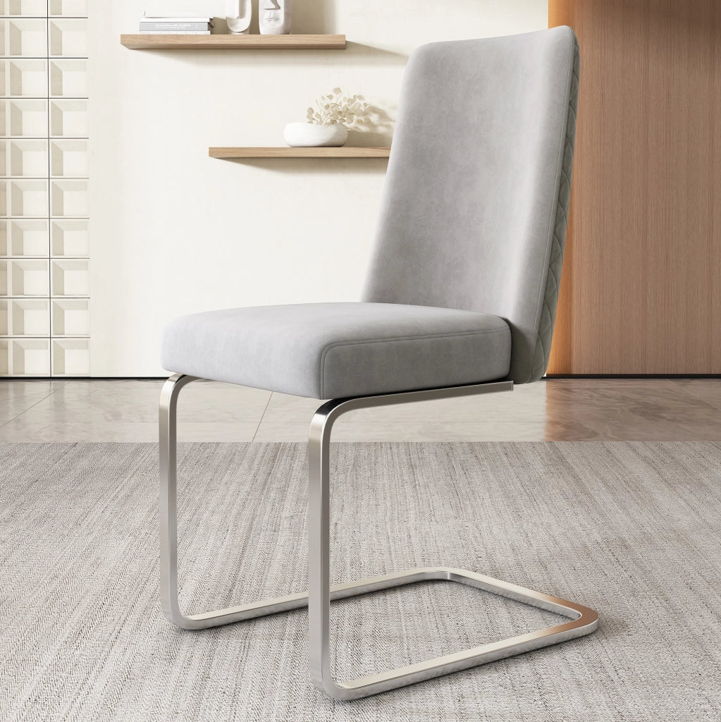 Set di 2 sedie da pranzo in velluto grigio con gambe argento