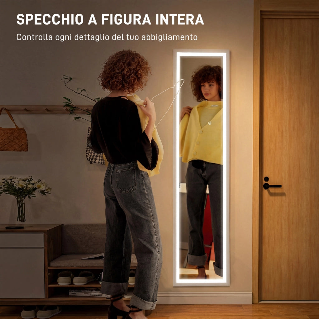 Specchio da Terra con Luci LED ¨C zephmum ¨C Bianco 40x160 cm