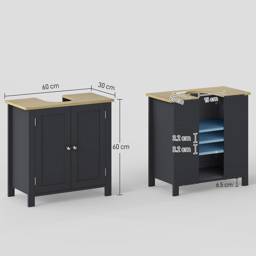 Mobile Sottolavabo in Truciolato e MDF a 2 Ante con Ripiano Interno Regolabile, 60x30x60 cm, Grigio
