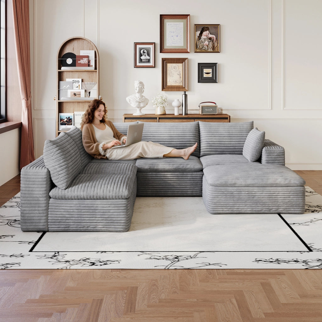 Divano Cloud 3 Posti in Velluto a Coste ¨C MINIMAL ¨C Grigio Scuro, Imbottito, Sfoderabile