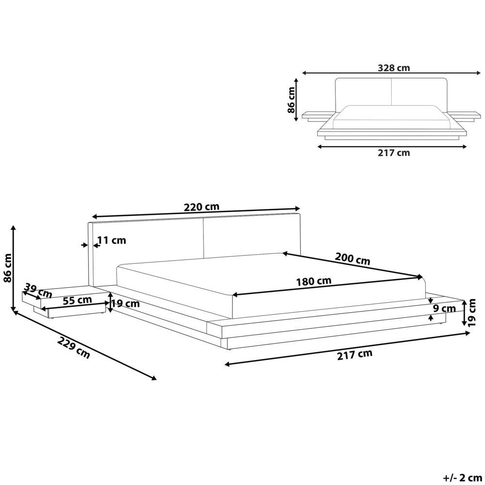 Letto LED in stile giapponese in frassino marrone 180 x 200 cm testata in legno impiallacciato MDF testata in pelliccia sintetica