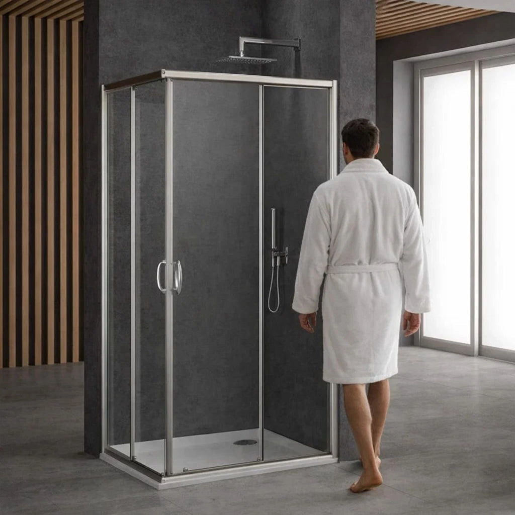 Cabina doccia angolare con ante scorrevoli in cristallo temprato 6 mm cromato *** misure 77-80x77-80xh190 cm, confezi...