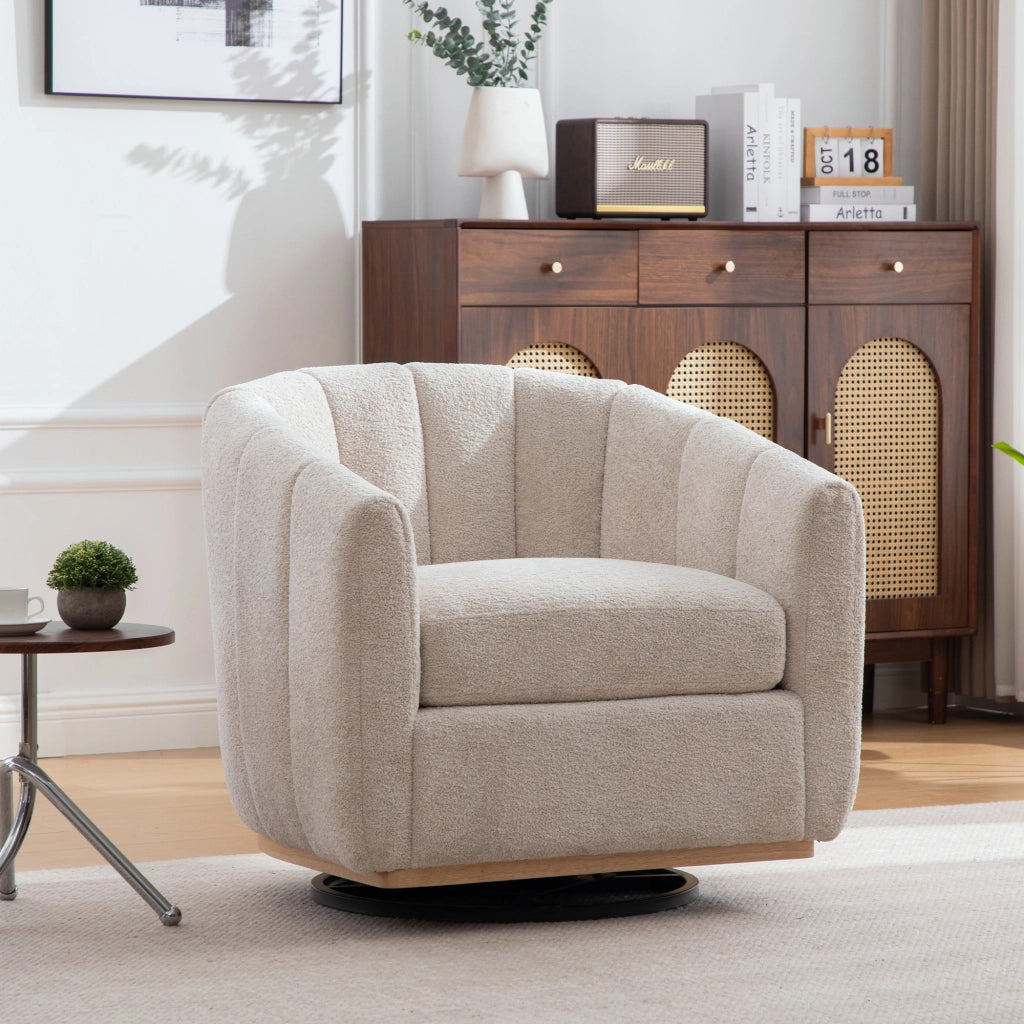 Poltrona a Botte Girevole Imbottita in Velluto con Poggiapiedi ¨C MINIMAL ¨C Beige