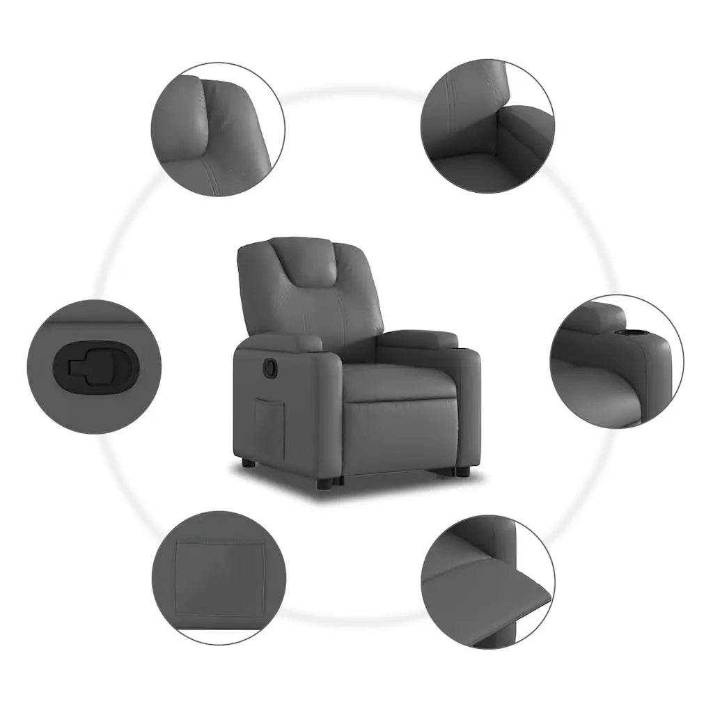 Poltrona | Sedia Relax Alzapersona Reclinabile Grigio in Similpelle