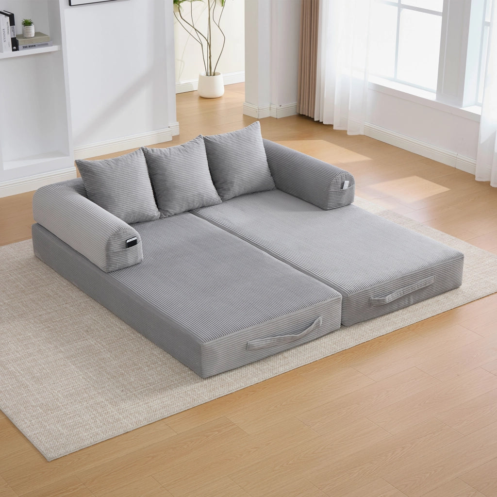 DIVANO modulare 200x94x67 cm in velluto a coste grigio chiaro
