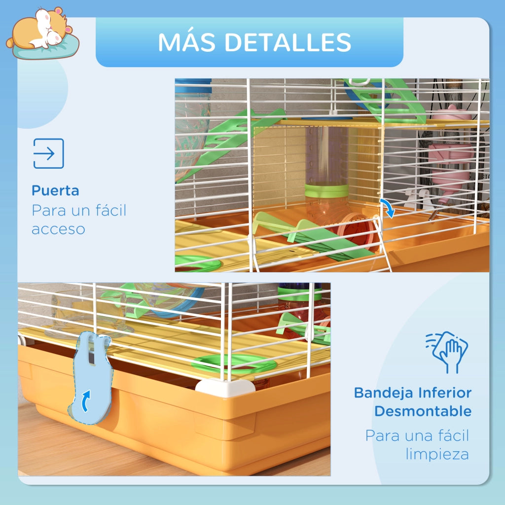 Gabbia per Criceti con Tunnel, Piattaforme, Ciotola, Abbeveratoio, Casetta, Ramp e Ruota Esercizio ¨C ZephMum ¨C 46x30x58 cm Arancione