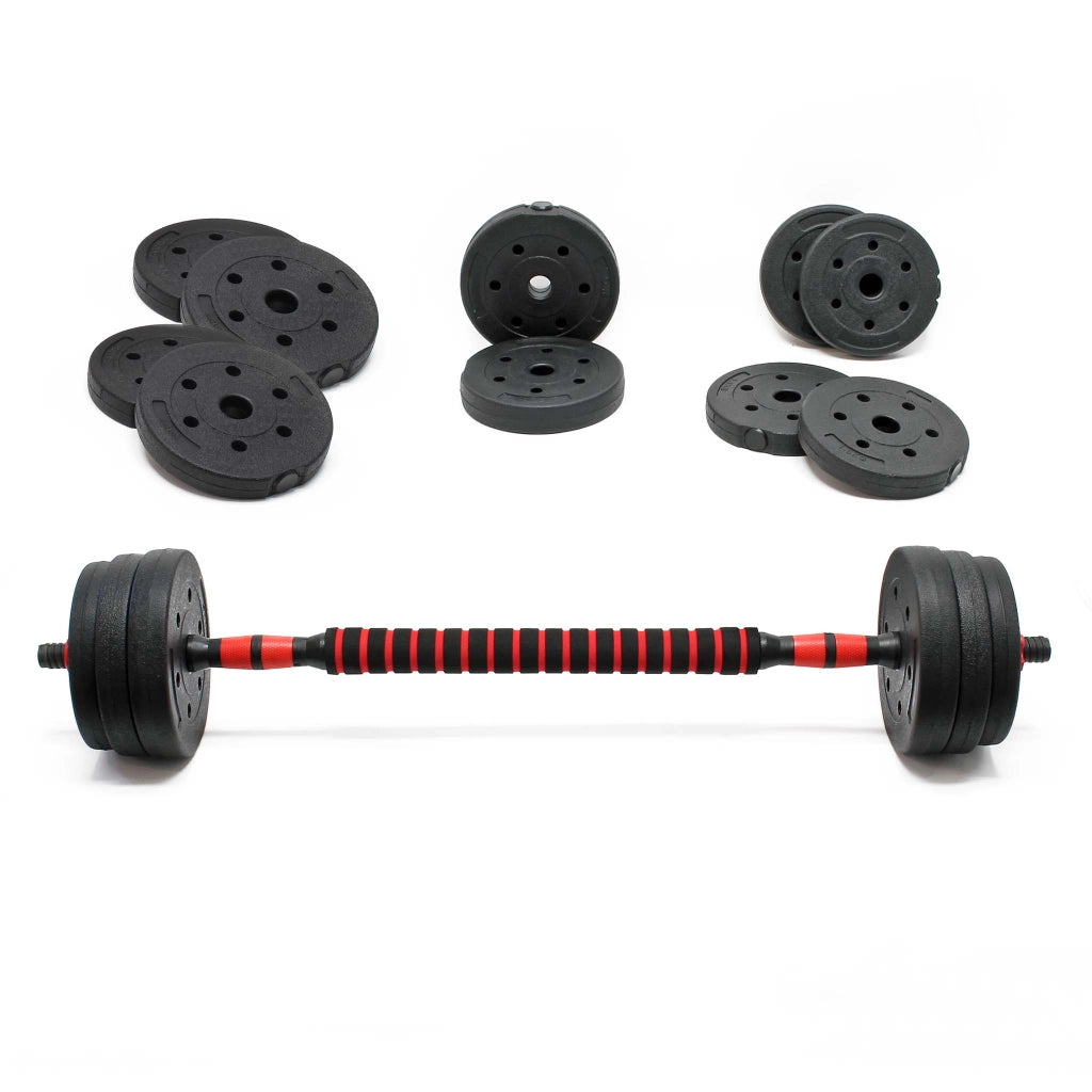 LUXTRI Set manubrio corto e bilanciere 2in1 30kg con 16 dischi per fitness allenamento forza