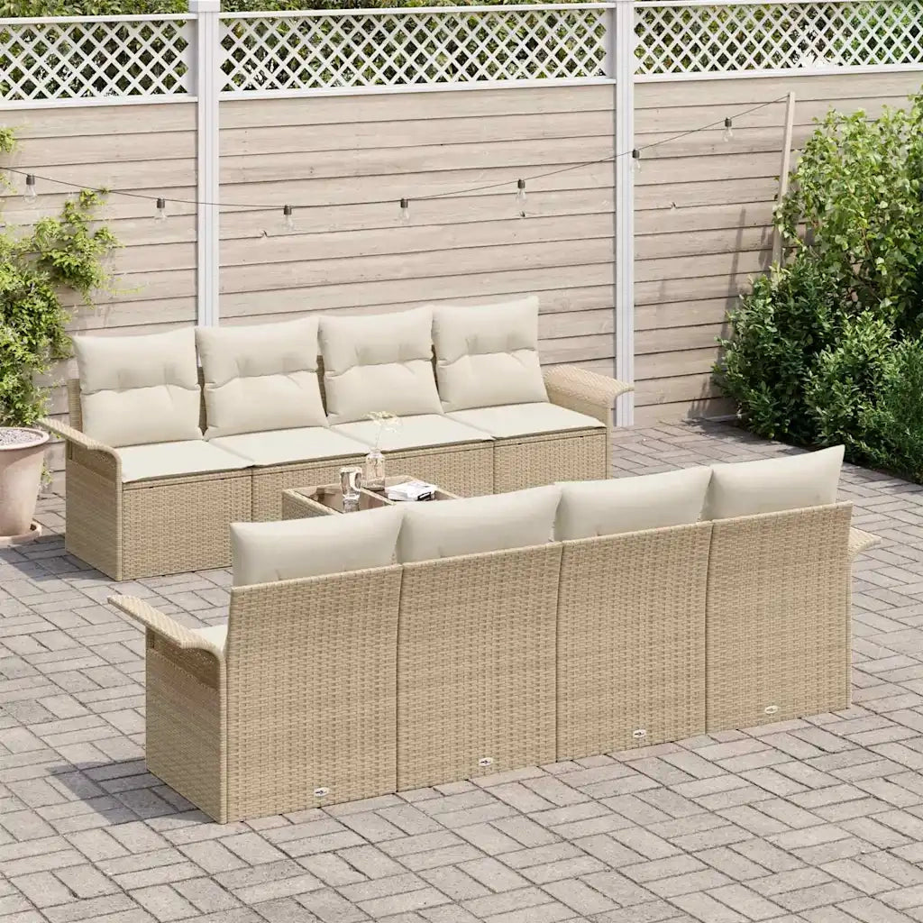 Set Divano da Giardino 9 pcs Beige e Crema polyrattan 3353960
