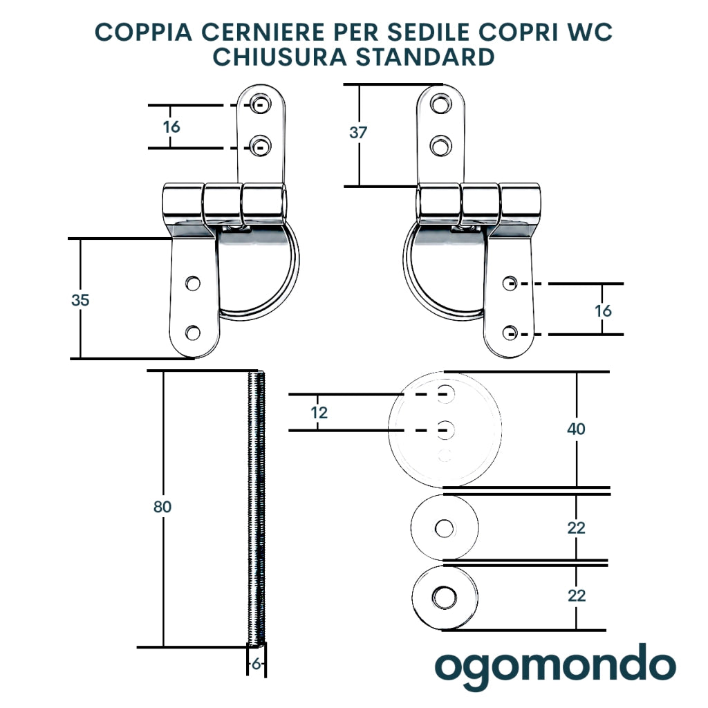 Coppia cerniere per sedile wc installazione standard durevoli e funzionali *** confezione 1