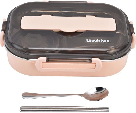 Lunchbox in acciaio inossidabile 304 - Portatile - 1,3 litri con 4 compartimenti, ciotola per zuppe, stuzzicadenti e cucchiaio