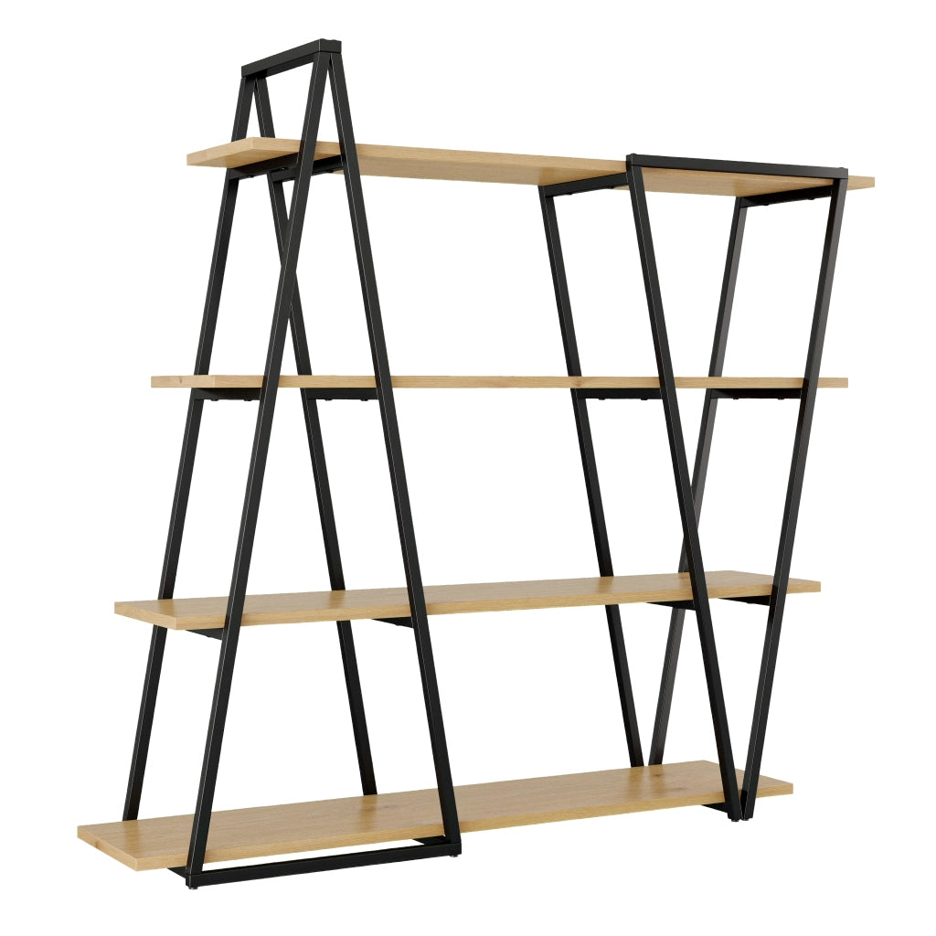 Libreria geometrica da terra 158×35×166 cm con struttura in metallo e ripiani in MDF 25 mm, colore nero/marrone